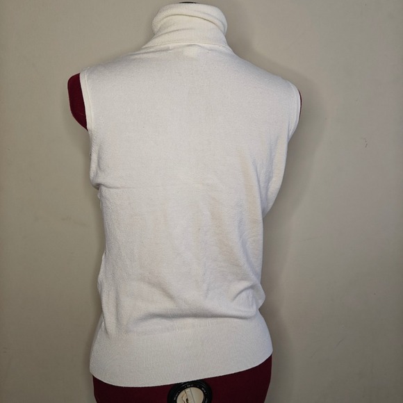 H&M Womens Turtleneck Sweater Vest Sleeveless Off White Tight Knit Top Medium - Picture 2 of 6